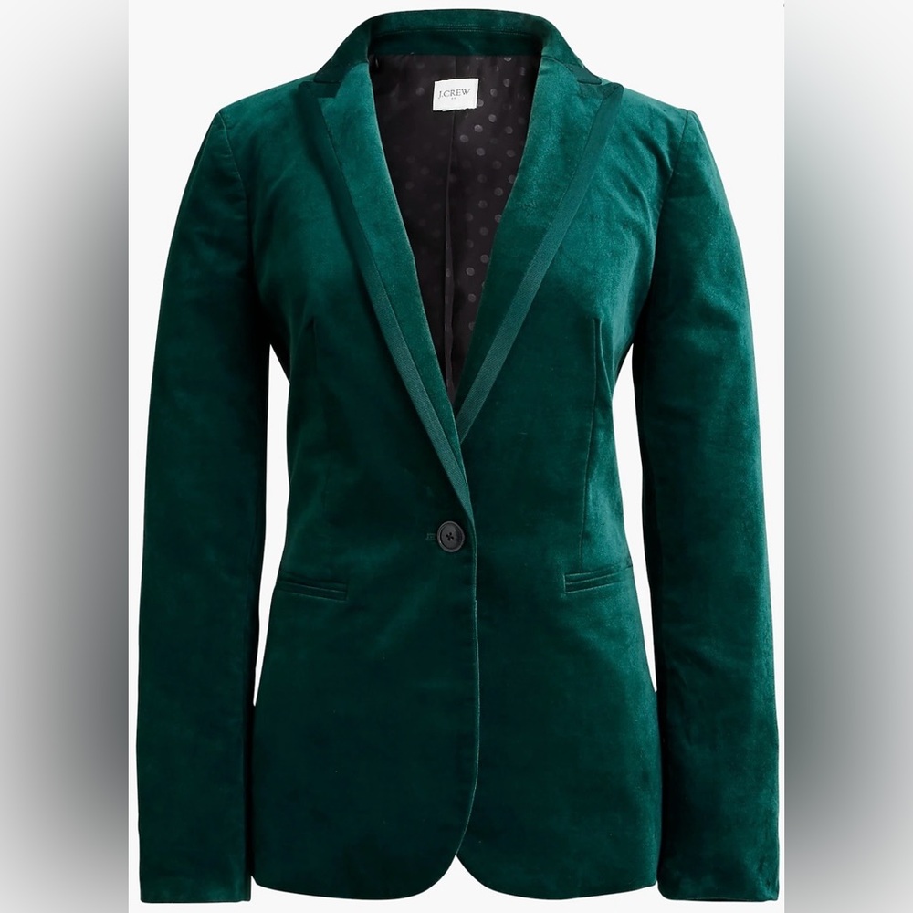 J. Crew Women’s Velvet One-Button Blazer Old Forest Green Style BU281 Size 8 EUC - Picture 3 of 16
